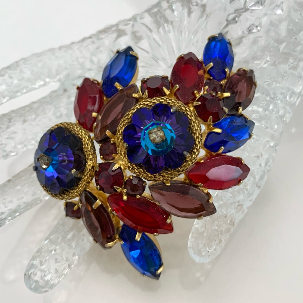 Vintage Owl Mask Rivoli Heliotrope Margarita Twisted Rope Rhinestones Brooch Pin